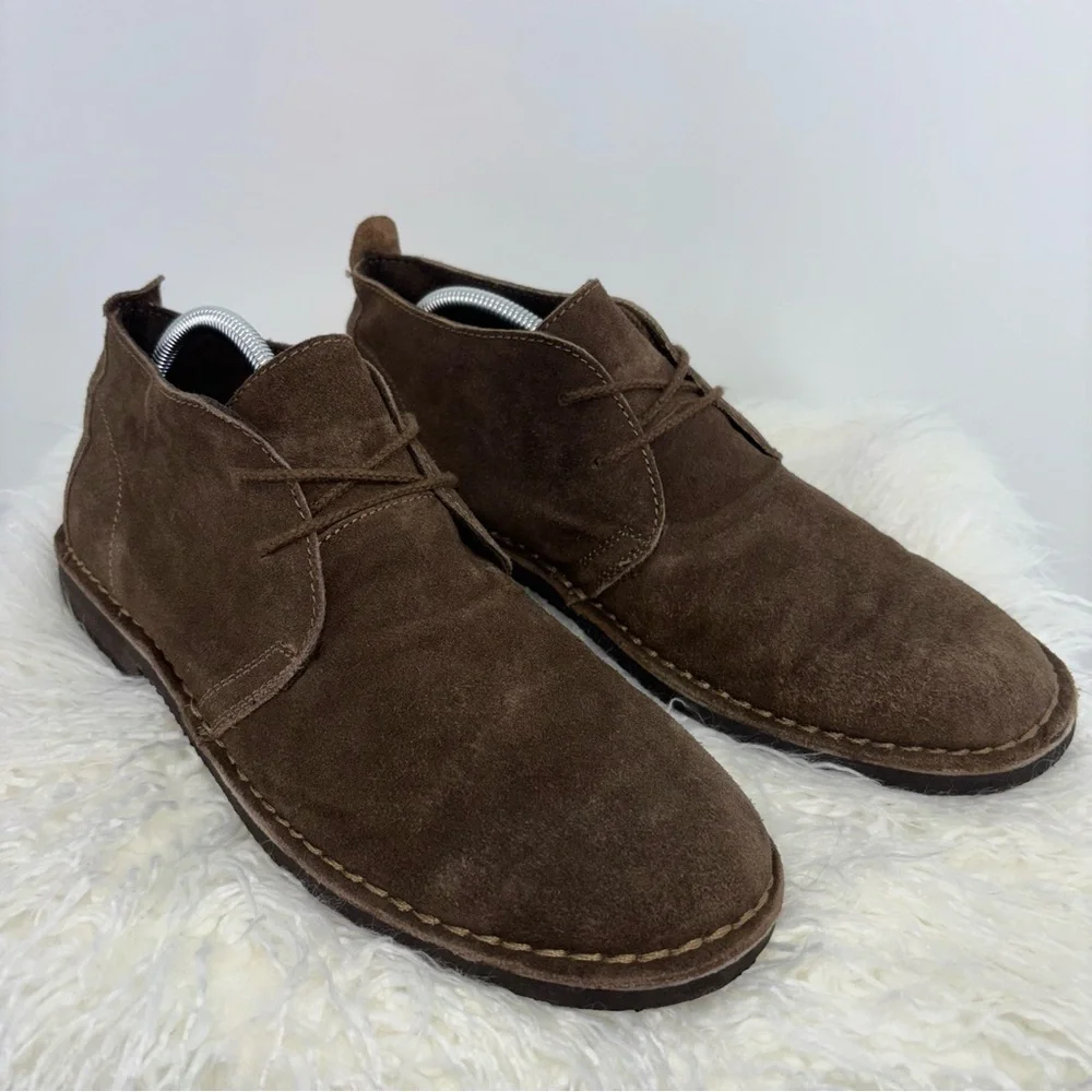 Merona Men 11 Brown Suede Chukka Leather Ankle Boots 2‎ Eyelet Classic Timeless
